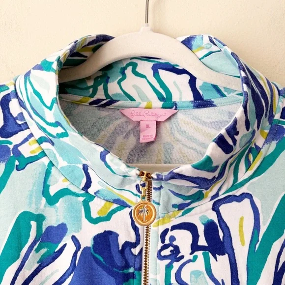 Lilly Pulitzer | Reagan Full Zip Jacket Pool Blue Green Stay Cool Pockets XL - Picture 4 of 8